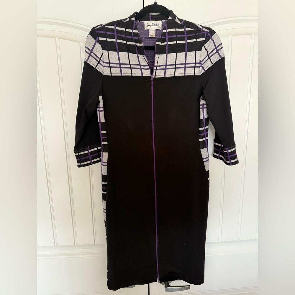 Signature Black & Purple Plaid Sheath Dress by Joseph Ribkoff Size 12
